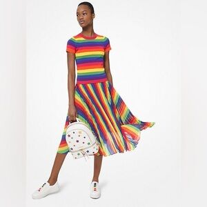 MICHAEL Michael Kors Georgette Rainbow Pleated Skirt